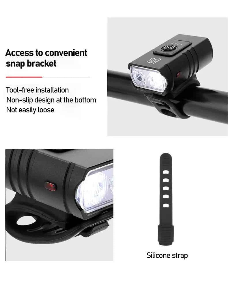 Bicycle Light T6 LED Bike Front Lamp 6 Modes Cycling Lantern Type-C Rechargeable MTB Bike Headlight Flashlight for Night Riding