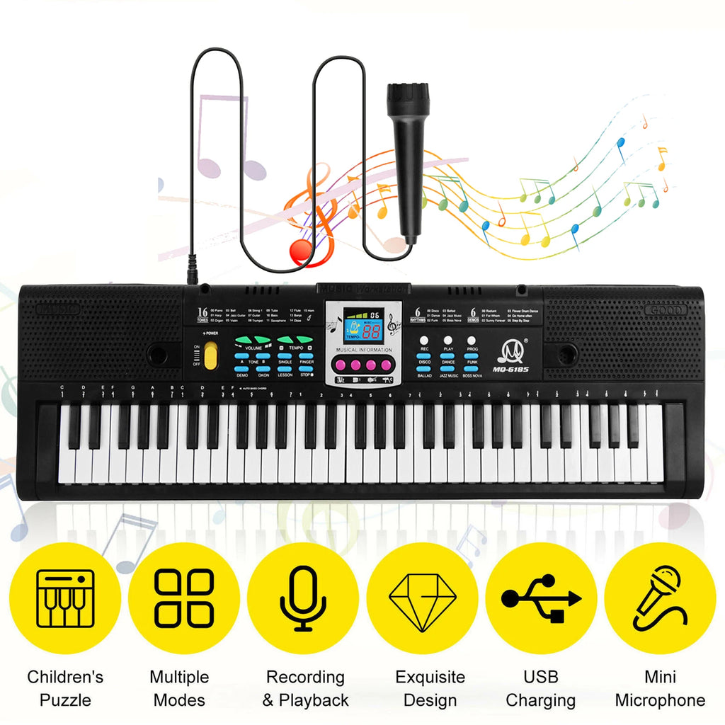 61 Keys Digital Music Electronic Keyboard Kids Electric Piano for Piano Student with Microphone Function Musical Instrument