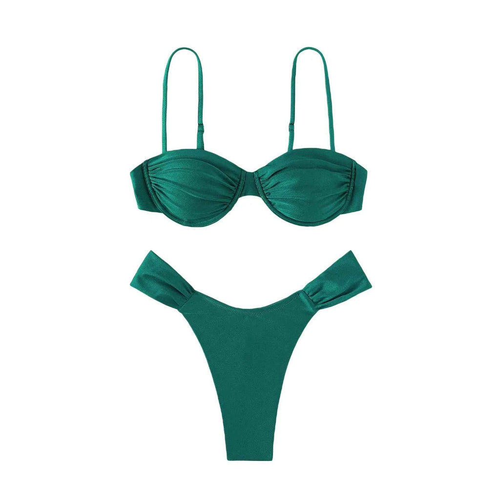 New Hot Sale Sexy Women Push-up Padded Bra Bikini Set Pleated Swimsuit Swimwear Swimming Beach Bathing Costume Bikini Set