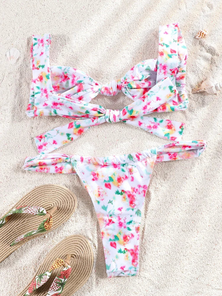 ZRTAK Push Up Bikinis Set Two Piece Suit Women Swimsuit 2026 Bathing Suit Sexy Bikini Swimwear Print Beachwear Tied Biquinis