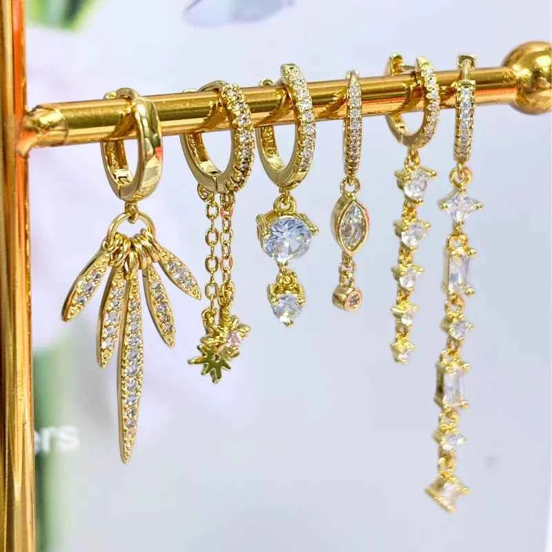 Women's 925 Sterling Silver Ear Needle Crystal Zircon Water Droplets Stud Hoop Gold Huggie Earrings Premium Luxury Party Jewelry