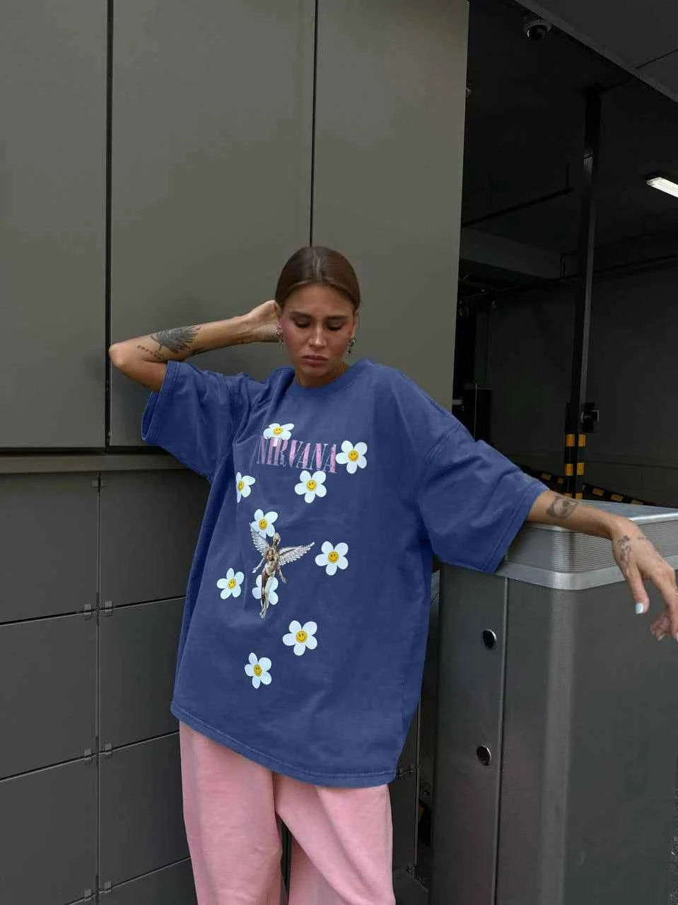 Sumuyoo Women's Retro Printed T-shirt Cotton Men Vintage Short-sleeve Wax Printing T Shirts Fashion Hip Hop Loose Fflower Tees