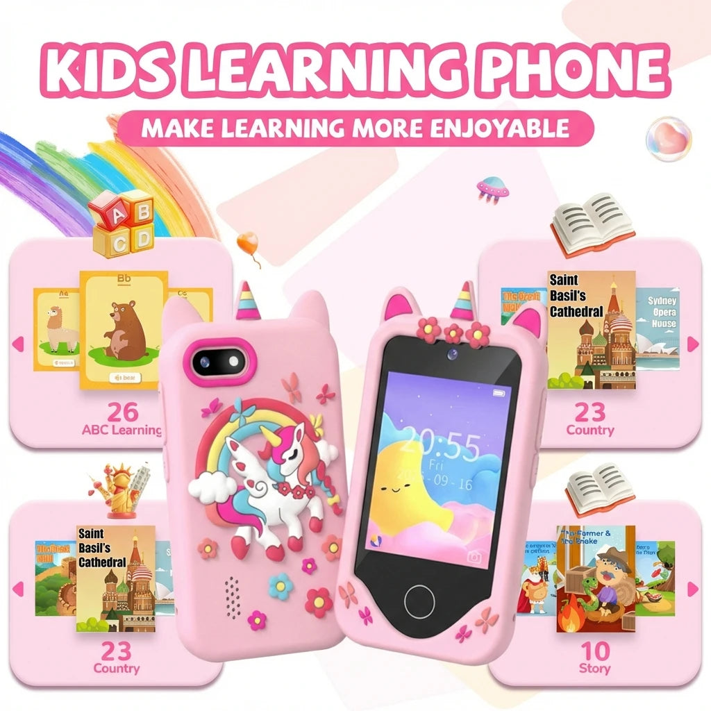 Kids Learning Phone for Girls & Boys 2.8" Touchscreen Dual Camera, Games, Video Player with 32GB SD Card Christmas Birthday Gift