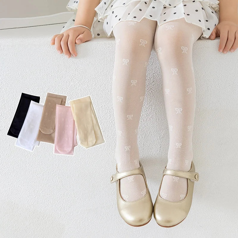 Summer Kids Thin Tights Girls Fashion Bow Print Stockings Baby Mesh Breathable Princess Pantyhose Children Ballet Dance Leggings