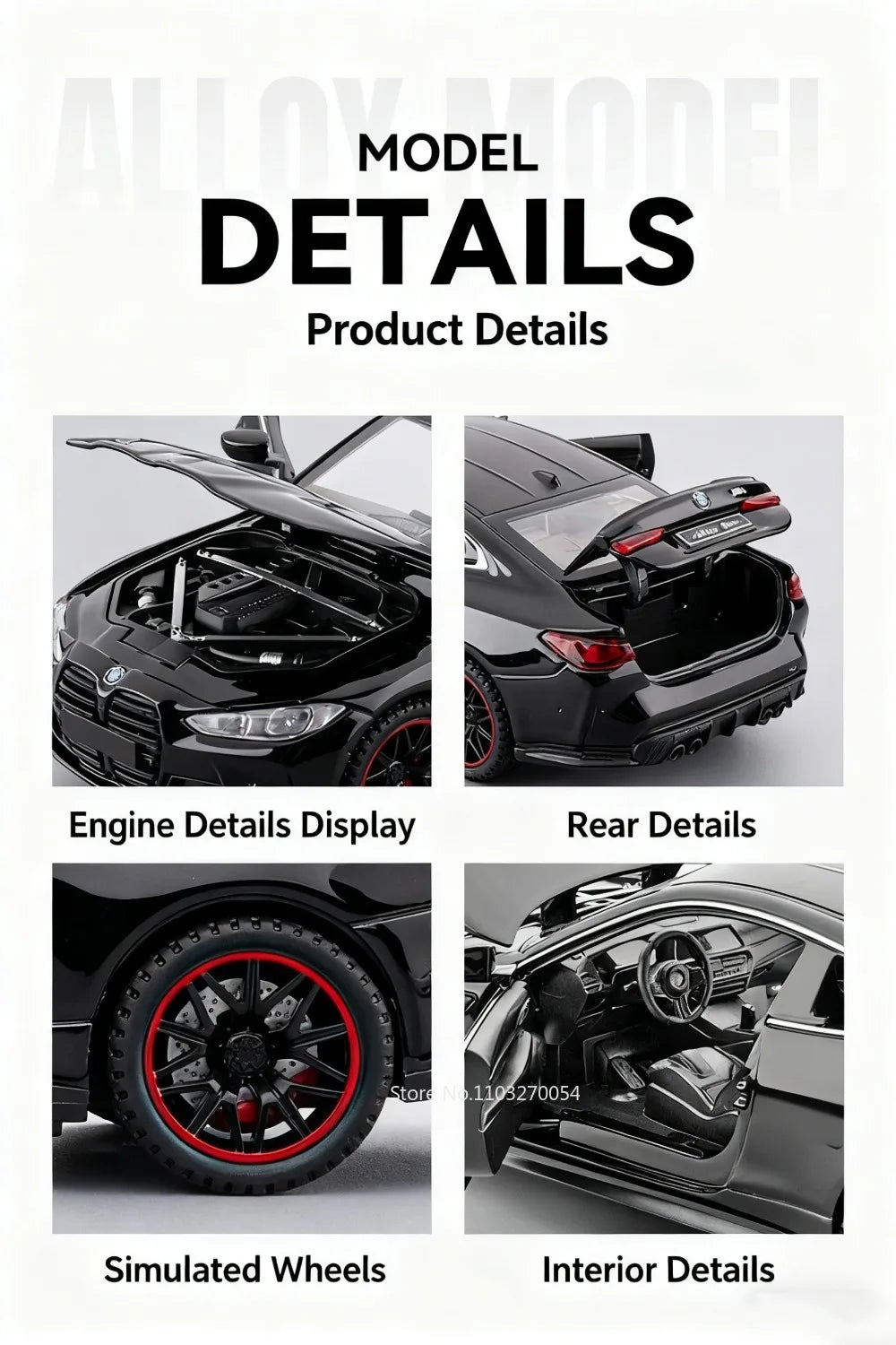 1:32 M4 M8 Miniature Car Alloy Diecast Model Toys 4 Doors Opened Rubber Tires Sound Light Pull Back Vehices Home Decor Ornaments
