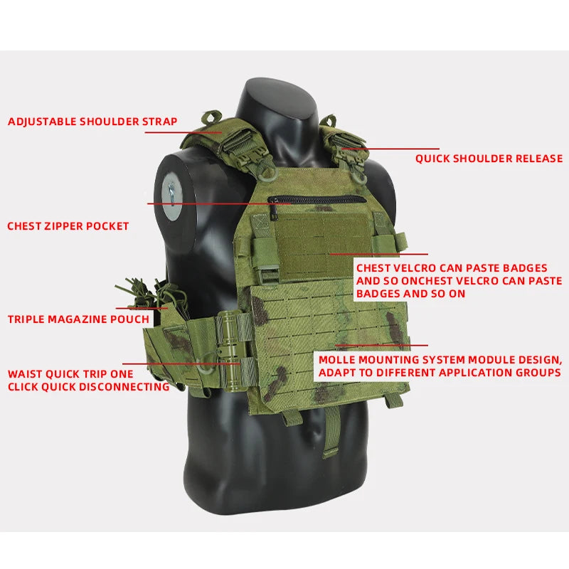 New Combat Vest 6094 Quick Release Lightweight Laser Cut Tactical Vest Black Gear Carry Hunting Tactical Vests