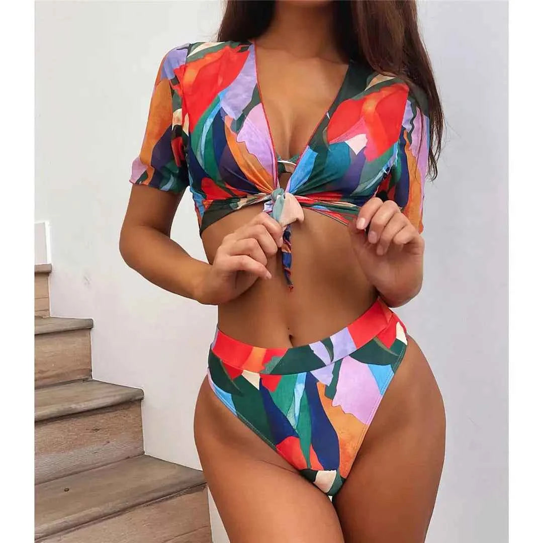 S - XXL Leopard Printed High Waist Bikini Female Swimsuit Women Swimwear Three-piece Bikini set Bather Bathing Suit Swim V2805SW