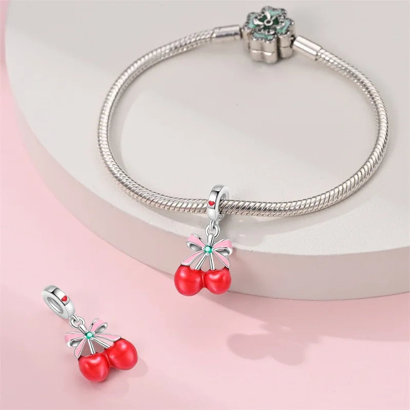 New 925 Silver Color Strawberry Cherry Fruit Series Charms Beads Fit 3mm 925 Original Bracelets DIY Birthday Jewelry Gifts
