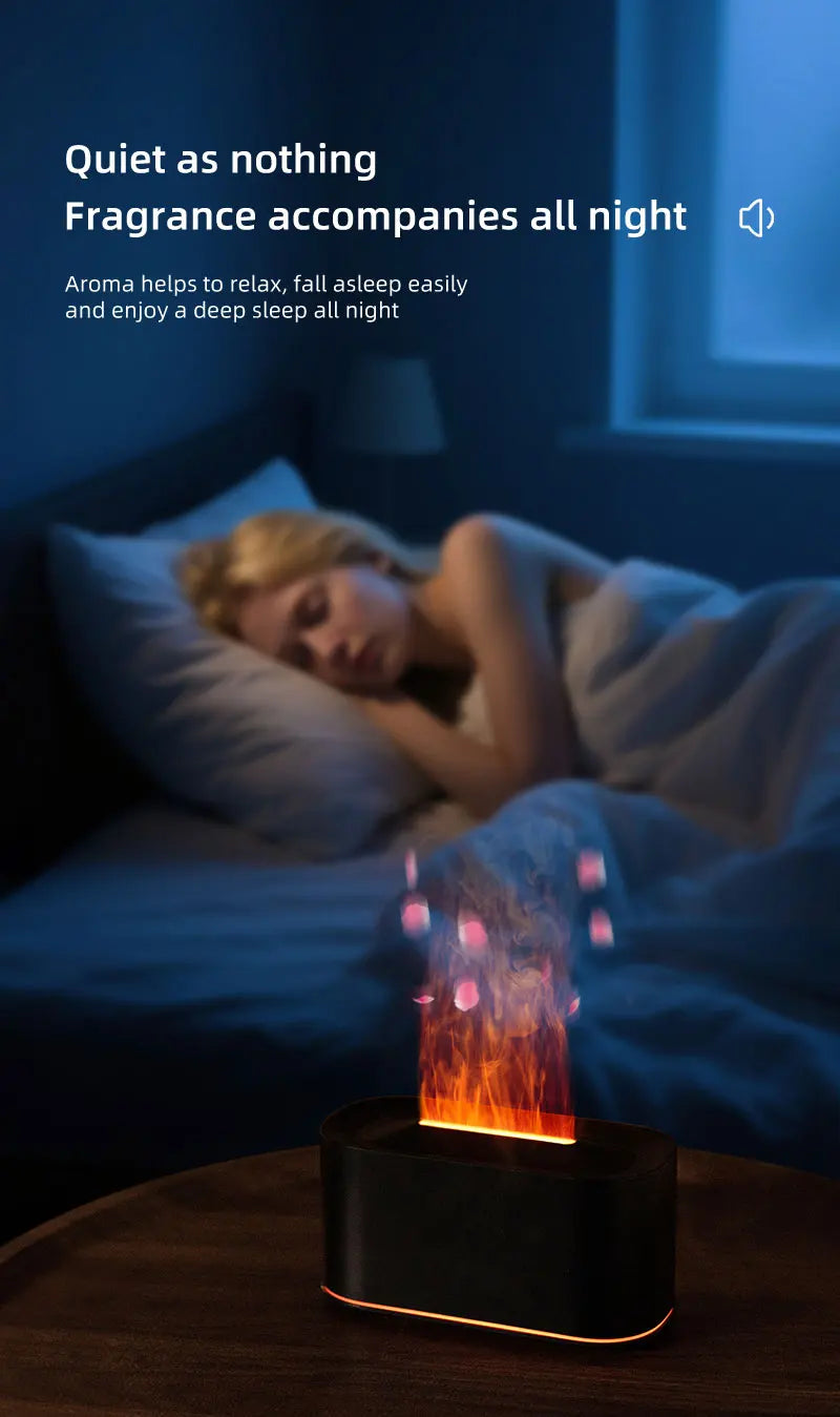 Aromatherapy Diffuser with Flame Effect, Essential Oil Diffuser and Cool Mist Humidifier, Silent Humidifier for Home and Bedroom