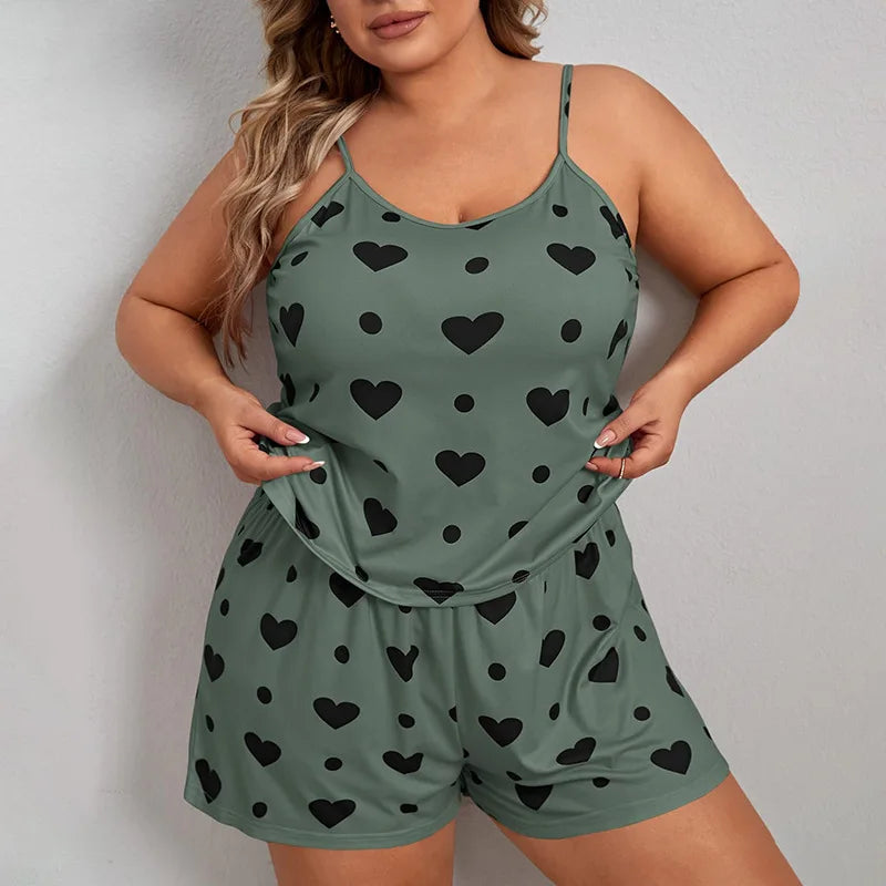 Lady Summer Chemise Pajamas Suit Night Outfit Big Size 4XL 5XL Sexy Women Love Print Soft Nightwear New Sleepwear Cami&shorts