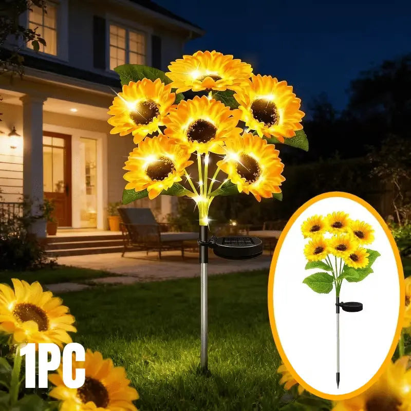 Solar Garden Lights Outdoor Sunflowers Garden Decor Lawn Lamp Waterproof Outdoor Decorations for Landscape Ard Patio Fence