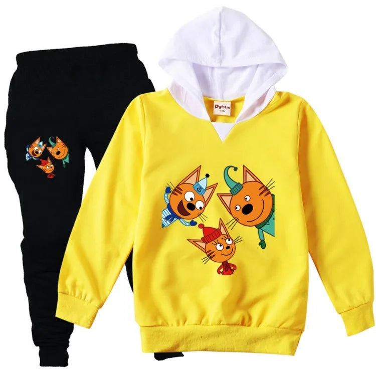 Kid-e-cats Clothes Kids Russian Три Кота My Family Three Happy Cats Hoodie Girls Outfits Children's Sets Boy Clothing
