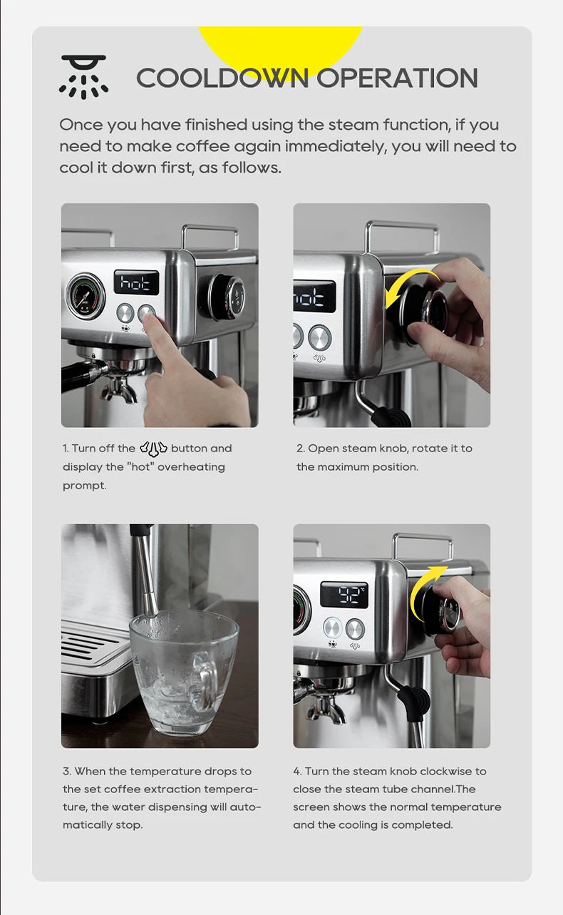 HiBREW 20Bar Semi Automatic Espresso Coffee Machine Temperature Adjustable 58mm Portafilter Cold/Hot Coffee Maker Metal CaseH10A