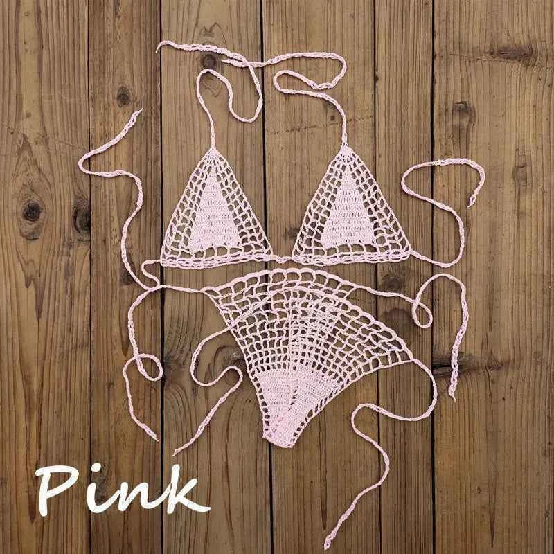 Handmade Crochet Mini Bikini Set Sexy Beach Micro-Swimsuit Sundress - Women's Swimwear