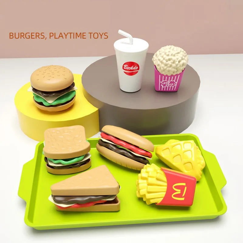 Kids Kitchen Toy Pretends Play Cooking Food Game Hamburger Pizza Snack Fruit Vegetable Simulation Food Set Of Toy For Girls Boys