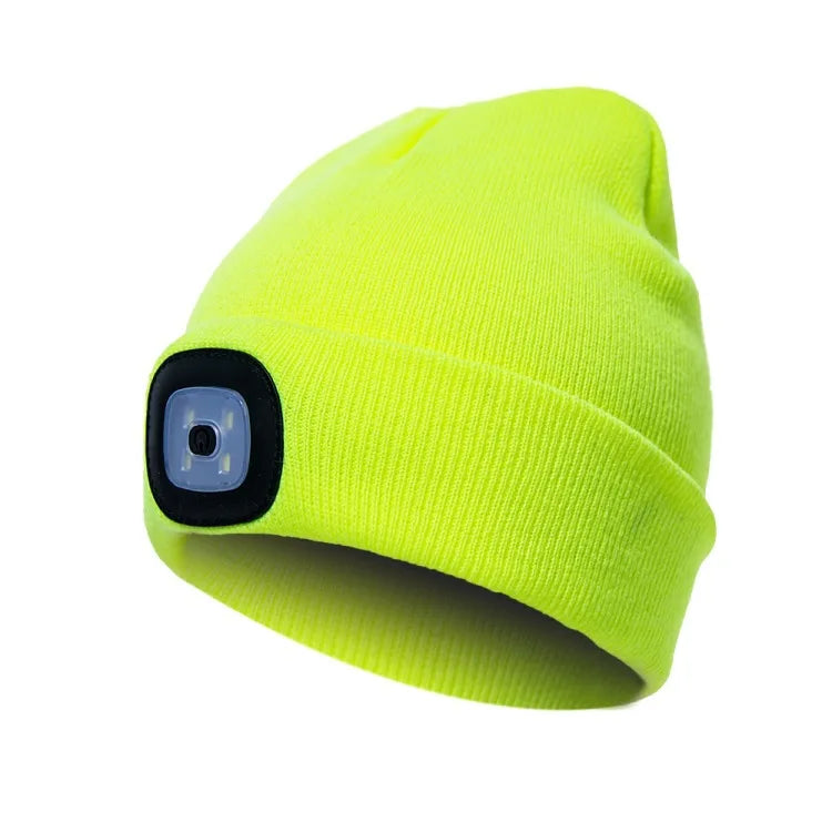 Brilliant Yellow Color LED Light Knit Beanie Hat For Men & Women – Rechargeable