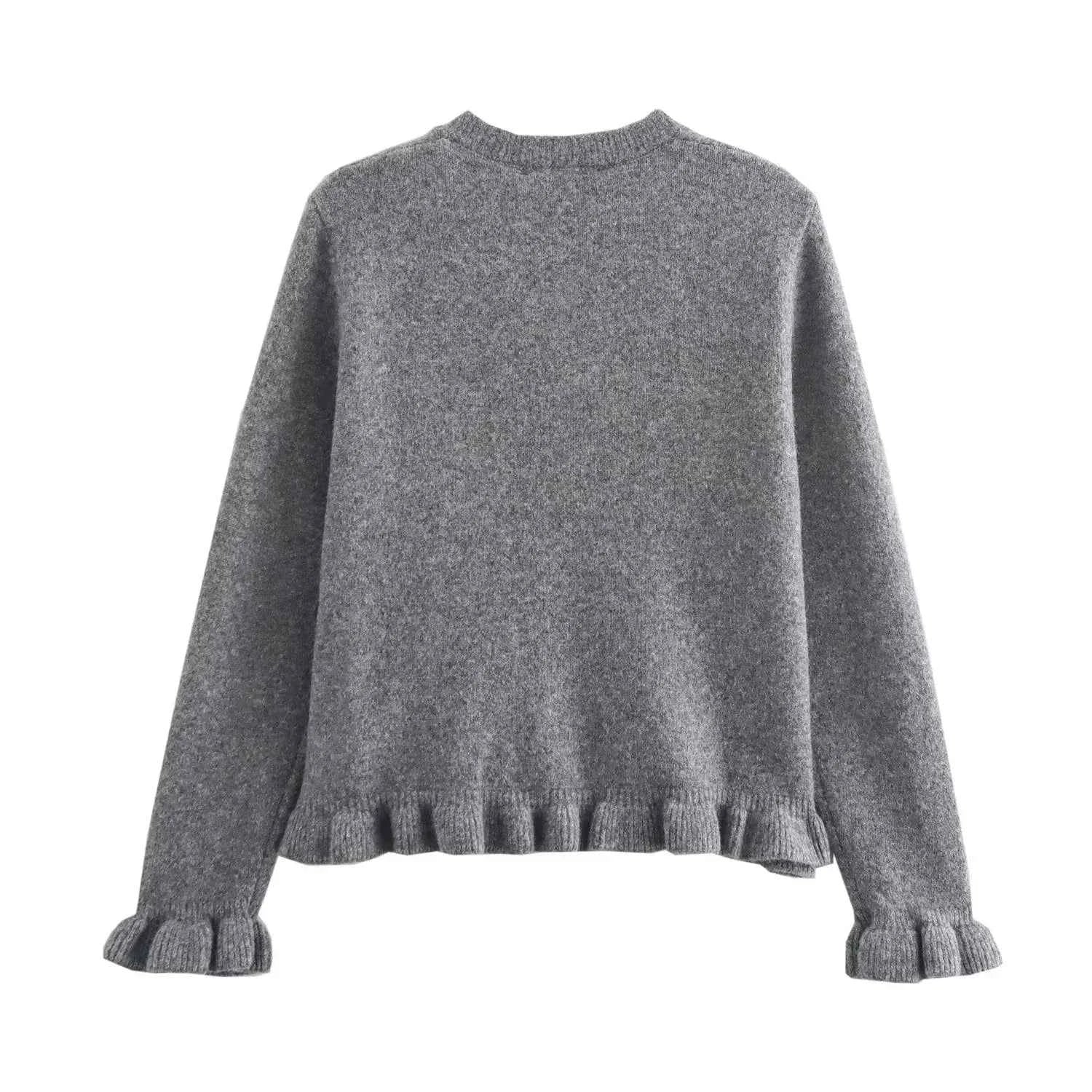 HXAO Sweater Cardigans Ruffle Long Sleeve Knitted Cardigan For Women Autumn Bolero Knitwears Button-Down Bluey Gray Cardigan