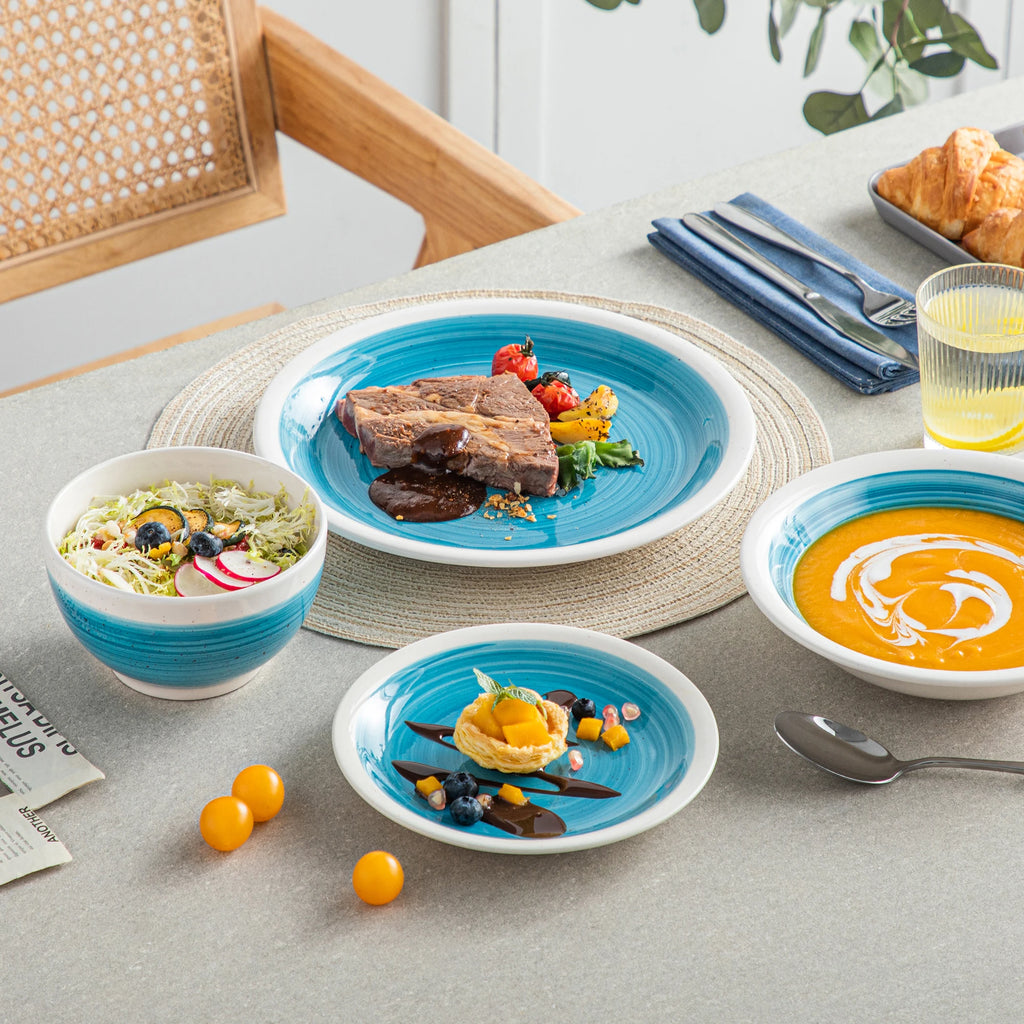 VANCASSO ORI 16/32 Piece  Stoneware Tableware Set with Dinner/Dessert Plate Cereal/Pasta Bowl  for 4/8 person 4 color Optional