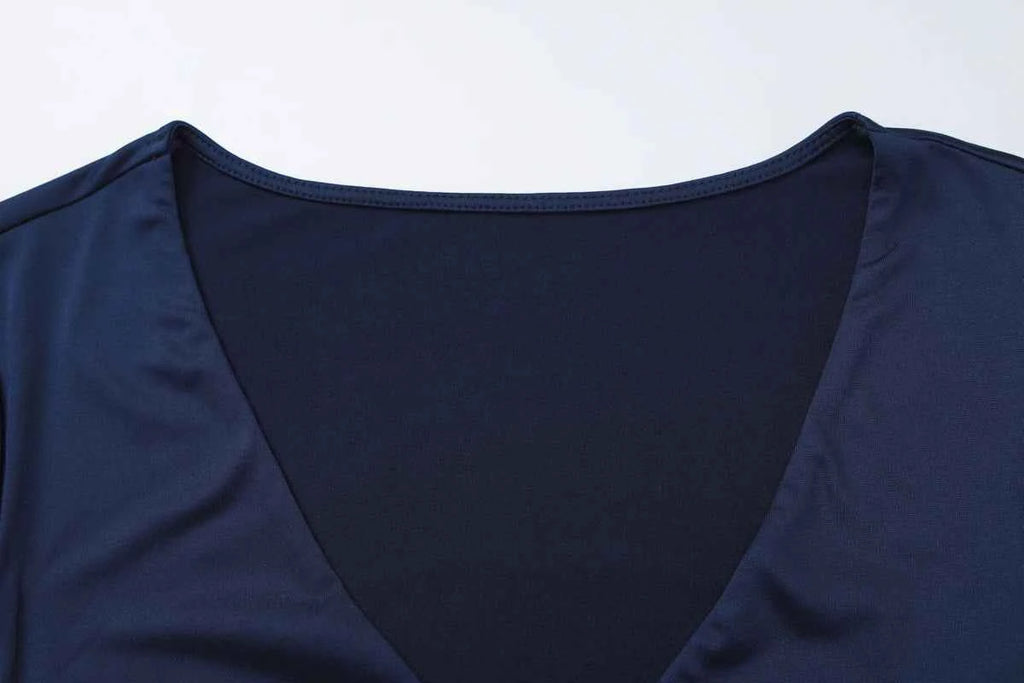 Dulzura Autumn Solid Sexy V-Neck Long Sleeves Slim Fit T-Shirt Women'S Casual Versatile Y2K Top Party Club Street Style Clothes