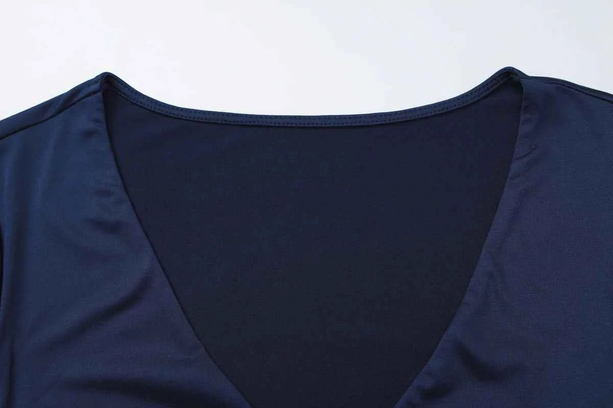 Dulzura Autumn Solid Sexy V-Neck Long Sleeves Slim Fit T-Shirt Women'S Casual Versatile Y2K Top Party Club Street Style Clothes