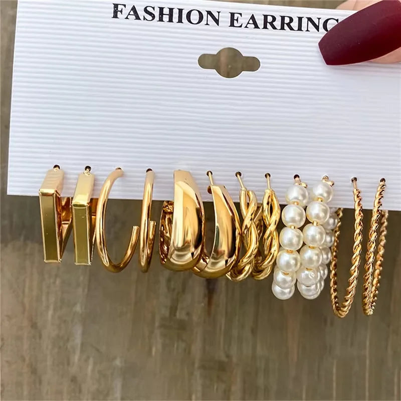 Geometric Hoop Earrings Set for Women Vintage Boho Style
