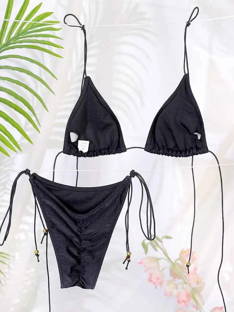 ZRTAK Triangle Bikinis Sexy Swimsuit Women's Swimwear 2025 High Cut Bathing Suit Push Up Two Piece Biquini Solid Tie Bikini Sets