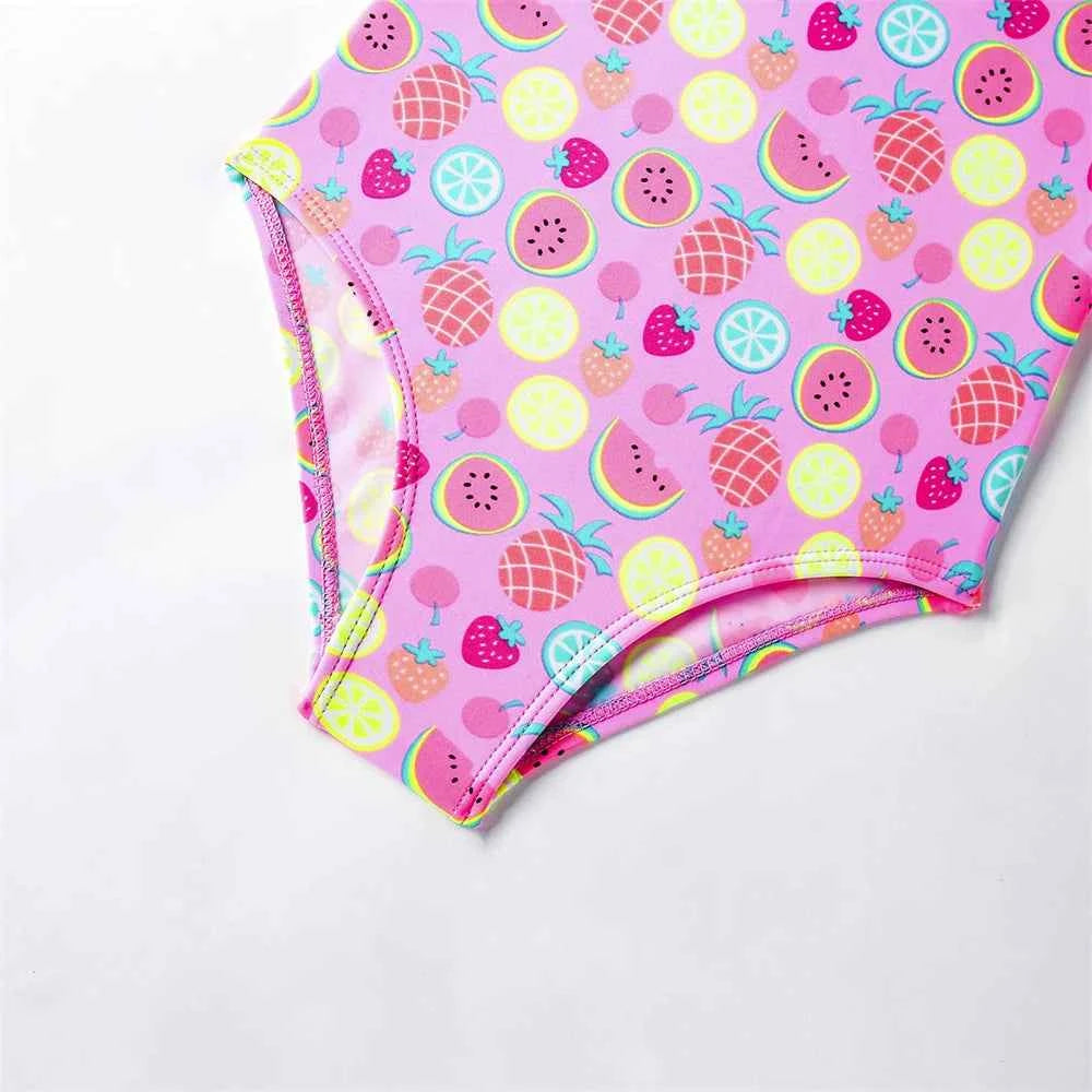 Girls' one-piece cartoon print swimsuit, children's polka-dot animal one-piece swimsuit with hollow back, beach wear