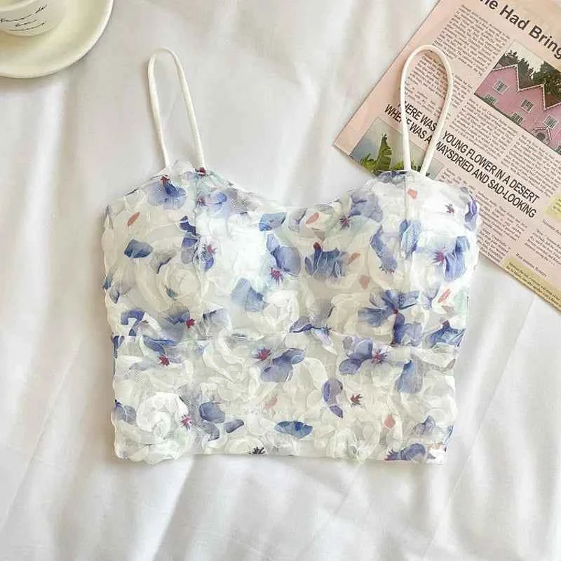Fashion Sweet Floral Corset Vest Office Lady Beach Style Sleeveless Blouse Women Vintage Lace Slim Crop Top