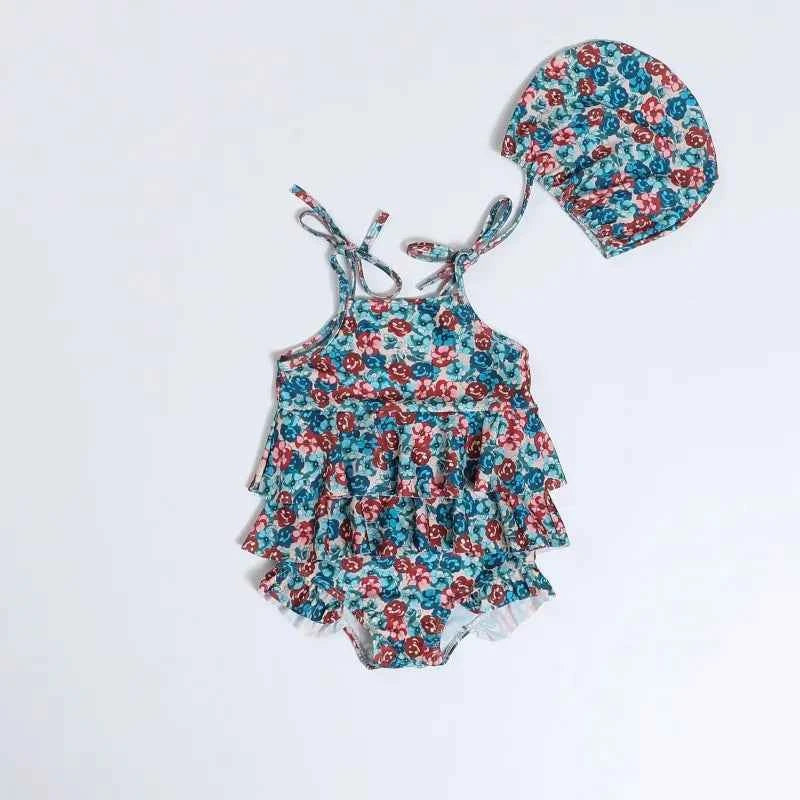 Kids Swimwear for Girl New Summer Baby Girls Cute Cherry Floral Swimsuit Set Long Sleeves/Sling Sunscreen Swimsuit Bikini H503