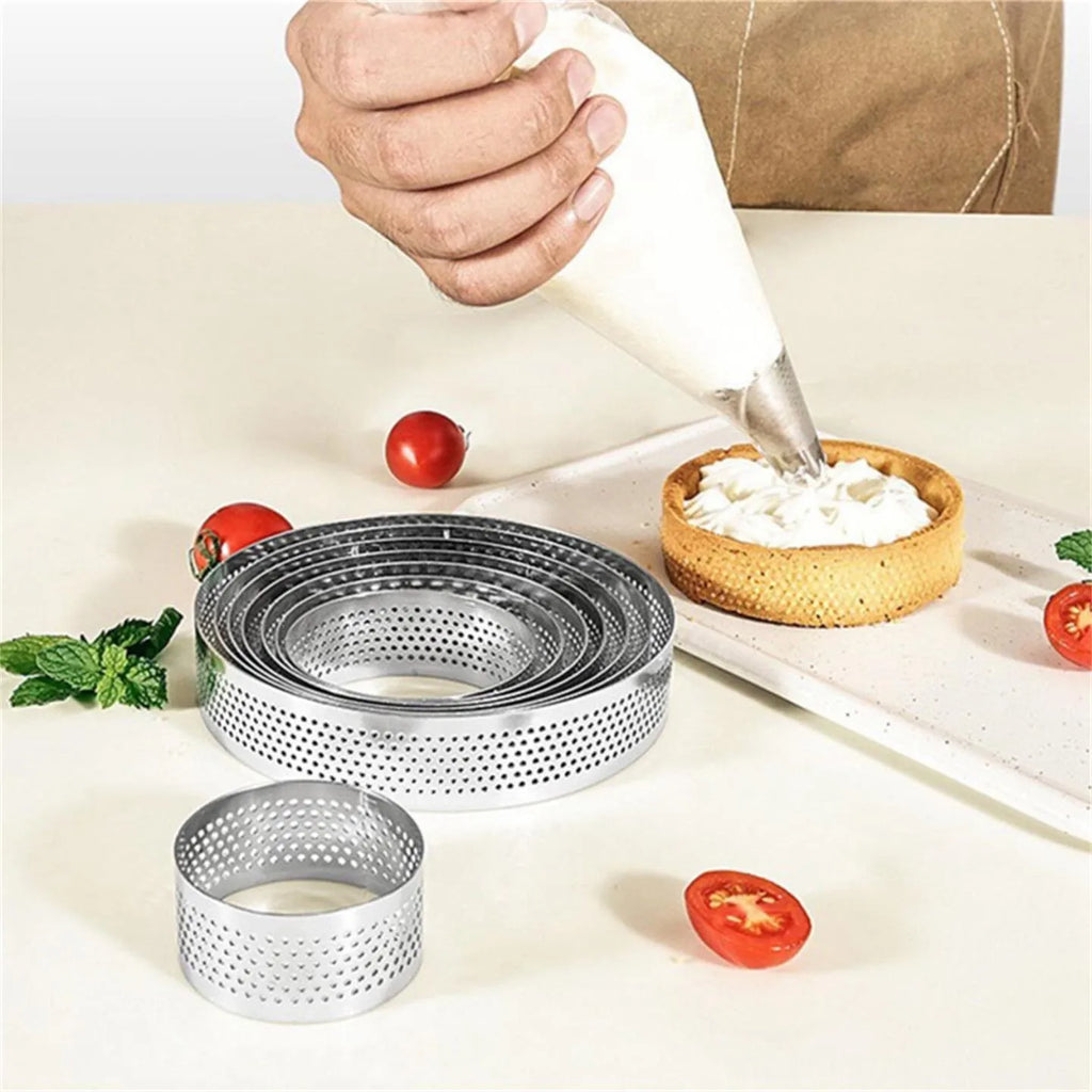 304 Stainless Steel Perforated Round Tart Mold, French Flan Ring Baking Mold With Holes, Breathable Baking Tool For Pastry