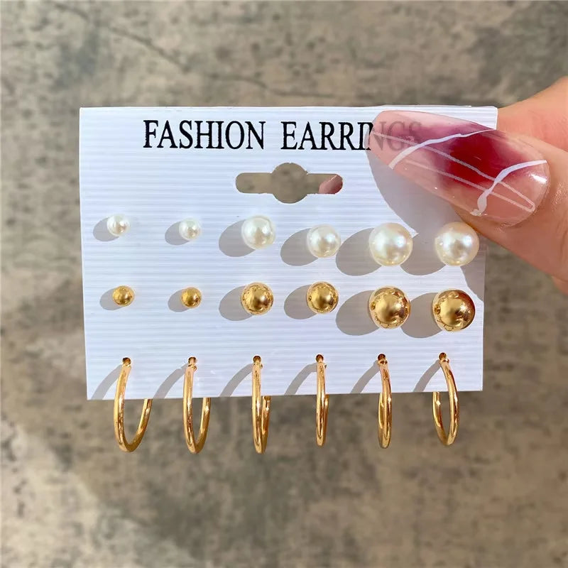 AYA5485 Metal Color Geometric Hoop Earrings Set for Women Vintage Boho Style