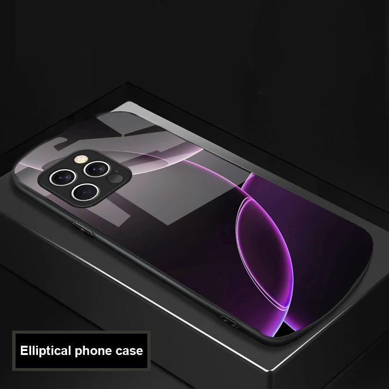 Geometric Semicircle For IPhone 16 Pro Max 15 Pro 14 13 12 Mini 11 XS Max XR 7 8 Plu SE 2022 Elliptical Glass Phone Case