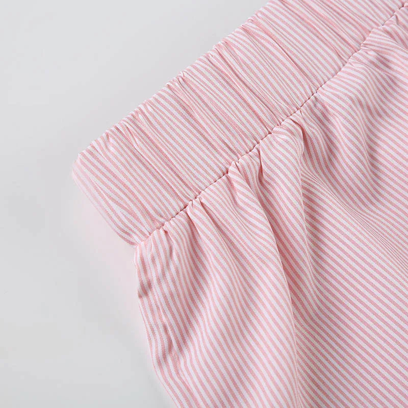 Striped Print Casual Shorts for Women Elastic Waist Fashion Button Bottoms Streetwear Chic Basic Y2K Loose Shorts