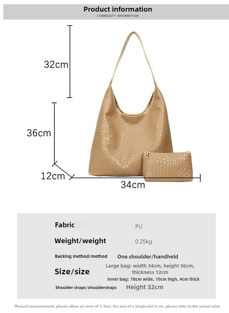 Women's Retro Artificial Leather Woven Pattern Shoulder Bag,Large Capacity Tote Bag,Casual Armpit Bag, Large Tote Bag,Daily Work