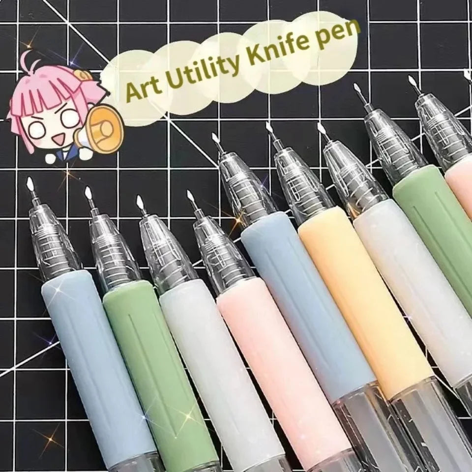6/1pcs Wrapping Cutting Utility Pen Knife Retractable Press Hand Account Pen Knife Creative Art Paper Cutting Tool for Student