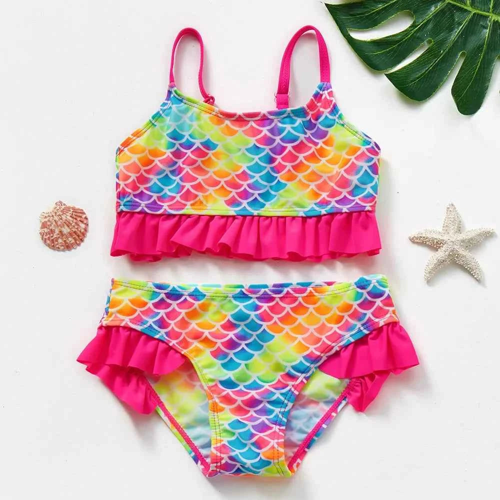 2-10Y New Fashion Kid Rainbow Design Bikini Set Lovely Two Pieces Child Swimwear Cute Girl Flouncing Swimsuit Summer Beachwear
