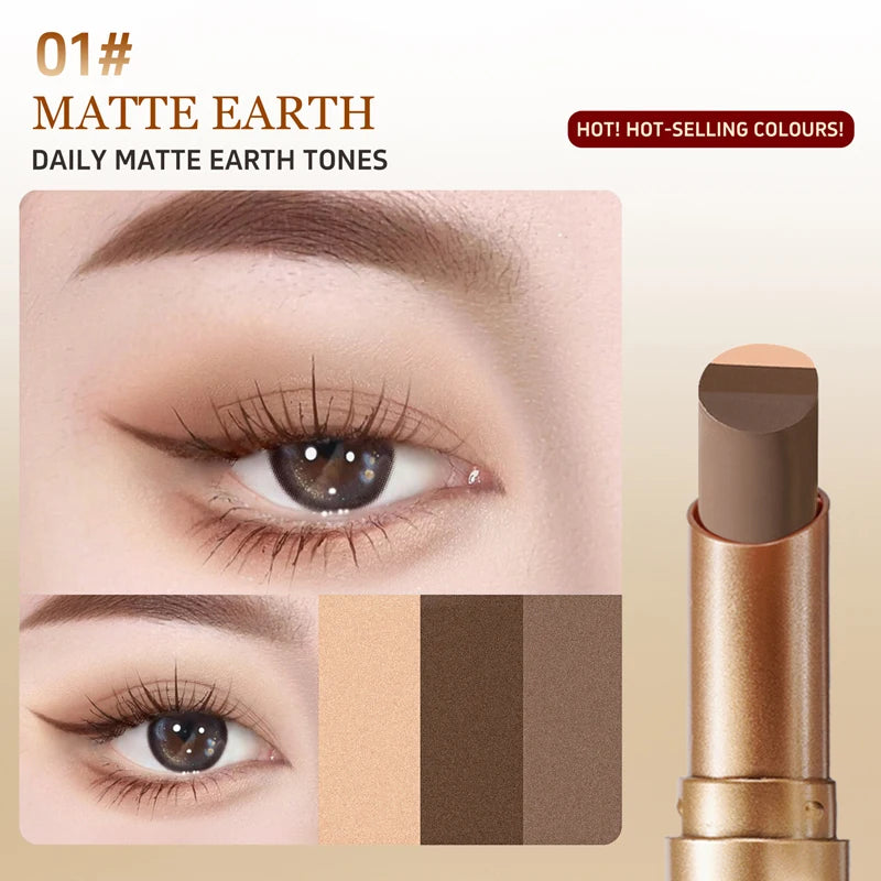 01 Color Three-Color Eyeshadow Stick – Waterproof Long-Lasting Glow