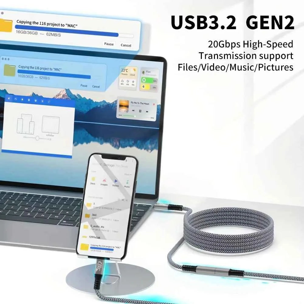 USB C extension cable 10ft 240W charging 20Gbps data transmission 4K Video USBC 3.2 Type C extension cable mobile phone  etc