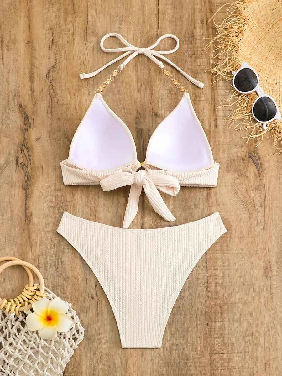 2026 Halter String Ring Link Bikini Women Swimwear Female Push Up Swimsuit Bathers Bathing Swimming Suit Beachwear Summer
