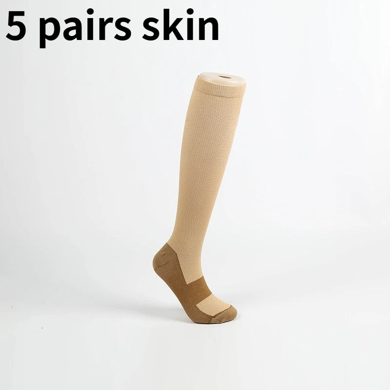 1/5 Pairs Copper Compression Socks High Unisex Graduated Pressure Stockings Anti Fatigue Pain Relief Sports Travel Socks
