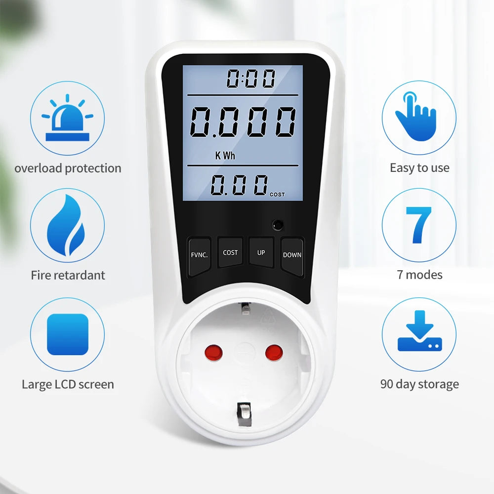 220V Digital Wattmeter AC EU Power Meter LCD Electricy Consumption Meter Socket Wattage Kwh Energy Test FR US BR Power Analyzer