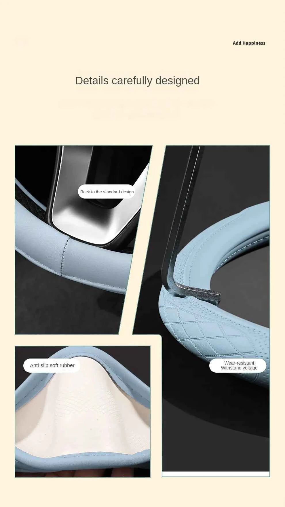 Embossed PU Leather Patchwork Car Steering Wheel Cover, Non-slip, Breathable, Universal 15 Inch (Approx. 38cm)