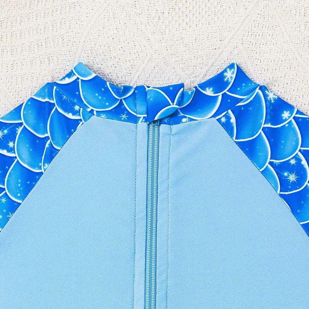 Baby Toddler Girl Long Sleeve Ruffle Swimsuit Lovely Cartoon Mermaid Princess Bathing Suit Summer Swim Costume for Surfing