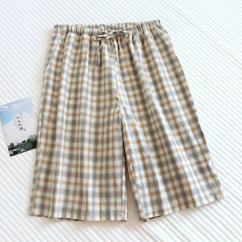 Summer Thin Loose Fit Women's Home Shorts Cotton Plaid Design Multi Colors Sleepwear Beach and Casual Wear Short Pants