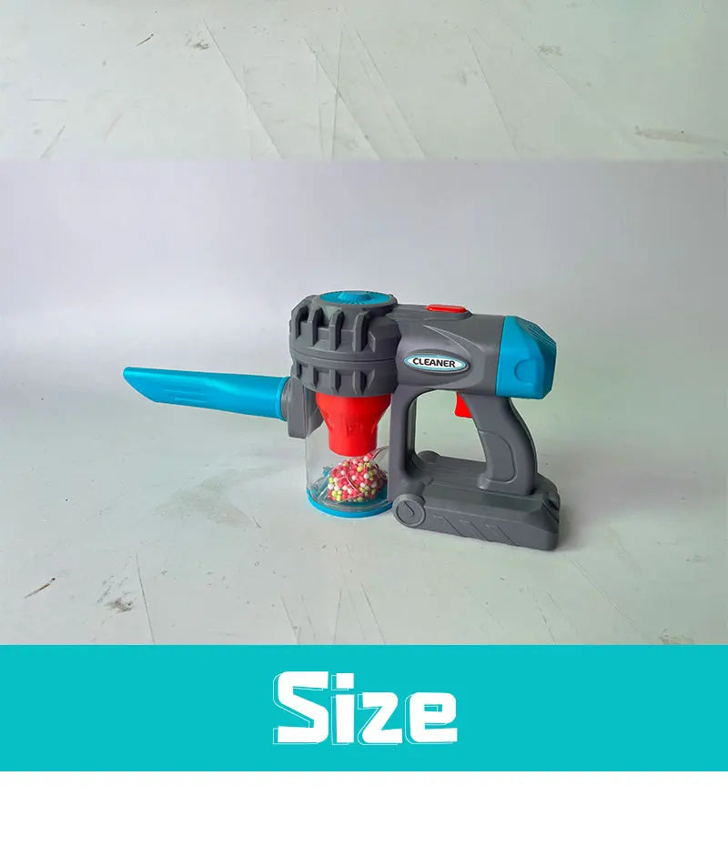 Kids 3-in-1 Toy Vacuum Cleaner – Light & Sound Stick/Handheld, Detachable Debris Bin, Cyclone Beads, 2 Attachments, Role-Play Ho