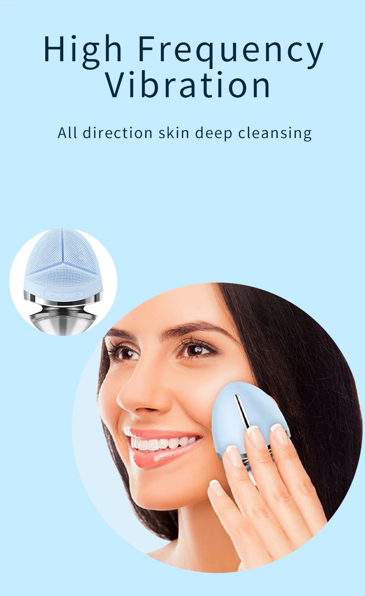 2 in 1 Electric silicone EMS LED 3 Modes Facial Cleansing Brush Introducer Beauty Device Ultrasonic Face Cleaning Massage Tool