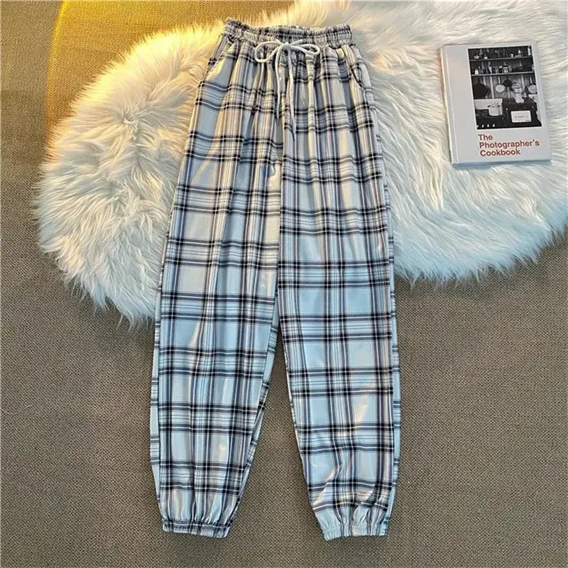 2024 New Fashion Casual Pants for Women Korean Loose Black Plaid Summer Harajuku Harem Long Pants Streetwear Trousers Chic