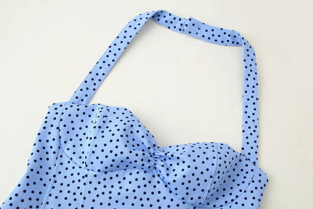 DEEABAE 2026 summer French style hanging neck polka dot camisole vest for women slim fit and slimming ruffled edge sexy top