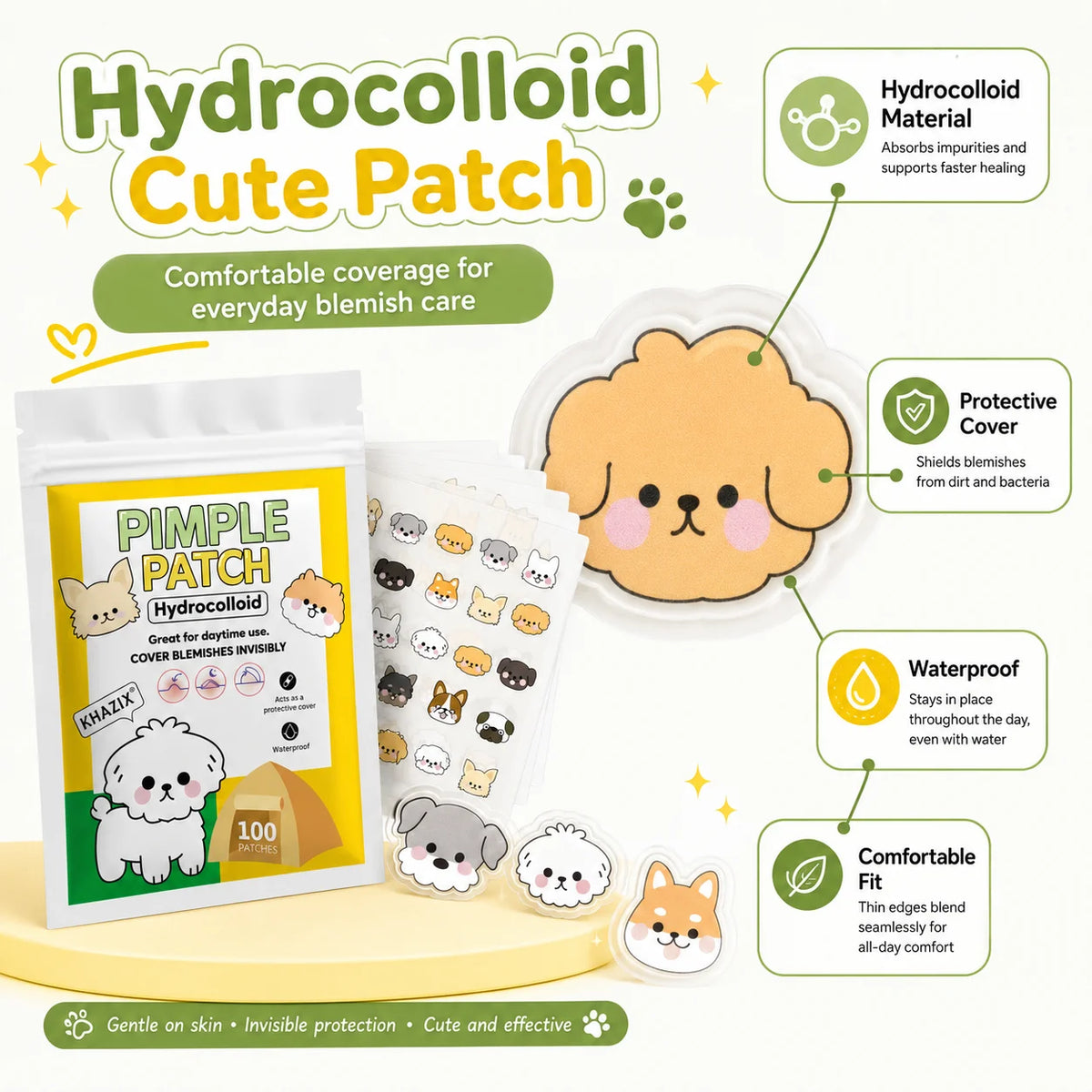Cute Dog Hydrocolloid Pimple Patches – Waterproof Acne Dots