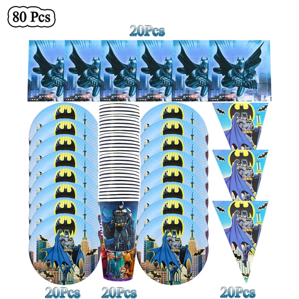 Party Tableware The Dark Hero Cartoon Boys Balloons Birthday Party Decoration Plate Cup Napkins Balloons Baby Shower Supplies